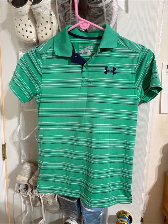 Under Armour Other - Under Armour Green Striped Polo with Navy Logo